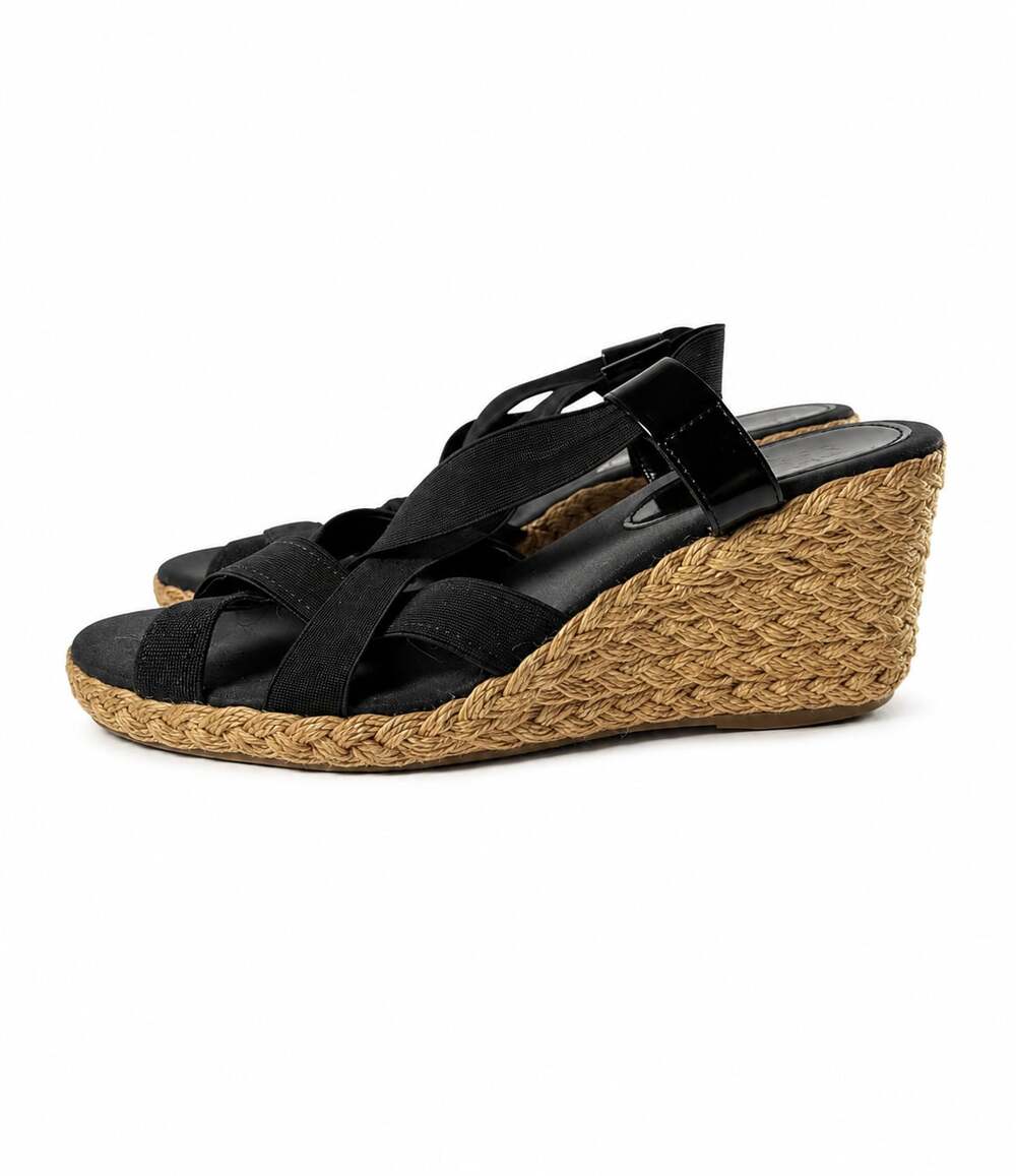 Chaps Black Elastic Crisscross Espadrille Wedge Sandals Size 6